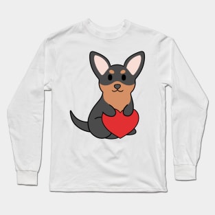 Black and Brown Chihuahua Heart Long Sleeve T-Shirt